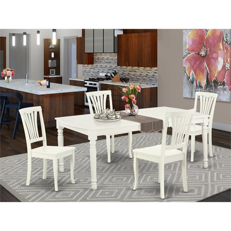 Pemberly Row 5-Piece Dining Set with Slatted Chairs in Linen White