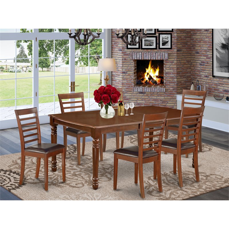 Pemberly Row 7-Piece Wood Dining Room Table Set in Mahogany
