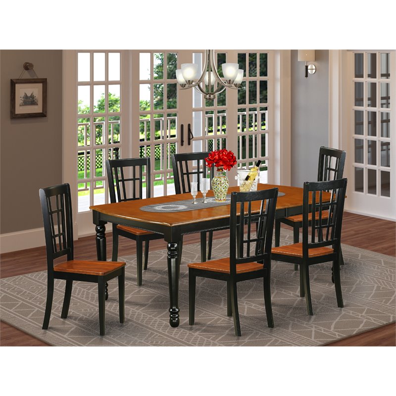 Pemberly Row 7-Piece Wood Dining Table Set in Black and Cherry