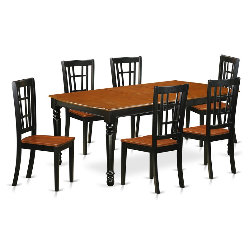 Pemberly Row 7-Piece Wood Dining Table Set in Black and Cherry