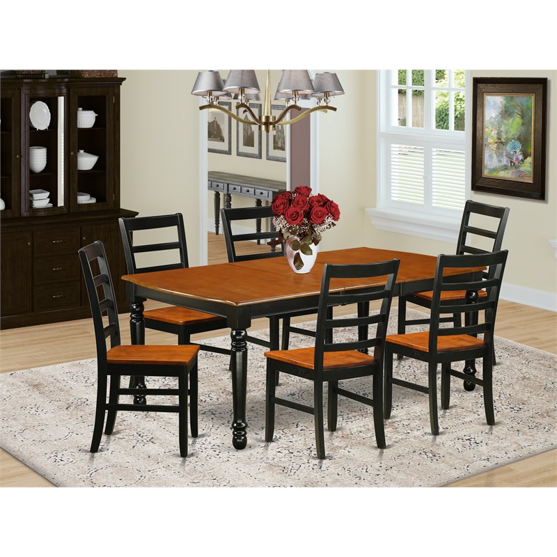 Pemberly Row 7-Piece Dining Table Set in Black and Cherry Finish