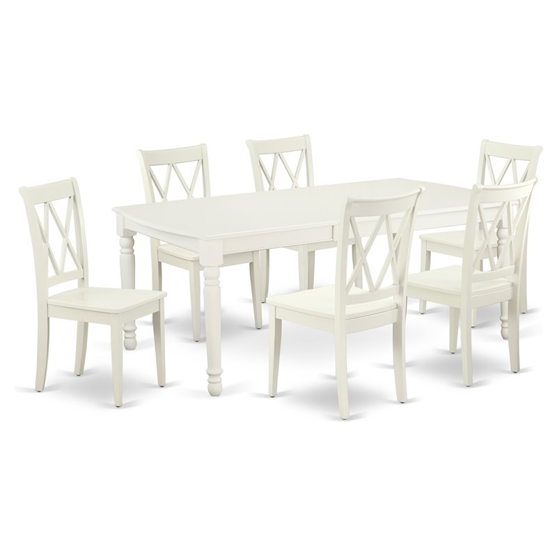 Pemberly Row 7-Piece Wood Dining Table Set in Linen White with Chairs