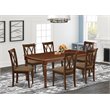 Pemberly Row 7-Piece Wood Dining Set with Linen Seats in Mahogany