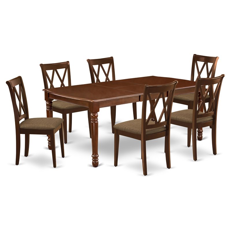 Pemberly Row 7-Piece Wood Dining Set with Linen Seats in Mahogany
