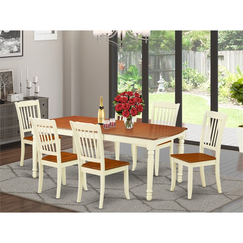 Pemberly Row 7-Piece Wood Dining Table Set with Slatted Seats in Cherry