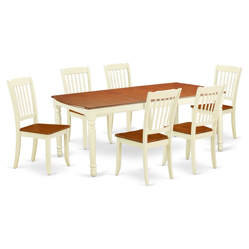 Pemberly Row 7-Piece Wood Dining Table Set with Slatted Seats in Cherry