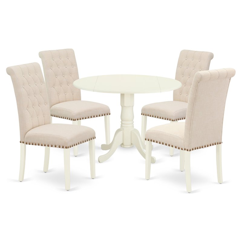 Pemberly Row 5-Piece Dining Set with Round Table in Linen White Finish