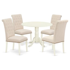 Pemberly Row 5-Piece Dining Set with Round Table in Linen White Finish