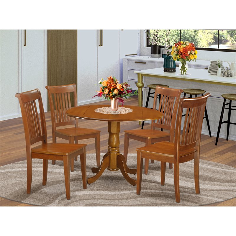Pemberly Row 5-Piece Small Dining Set with Saddle Brown Finish