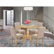 Pemberly Row 5-Piece Round Dining Set in Oak Finish with Light Fawn Chairs