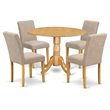 Pemberly Row 5-Piece Round Dining Set in Oak Finish with Light Fawn Chairs