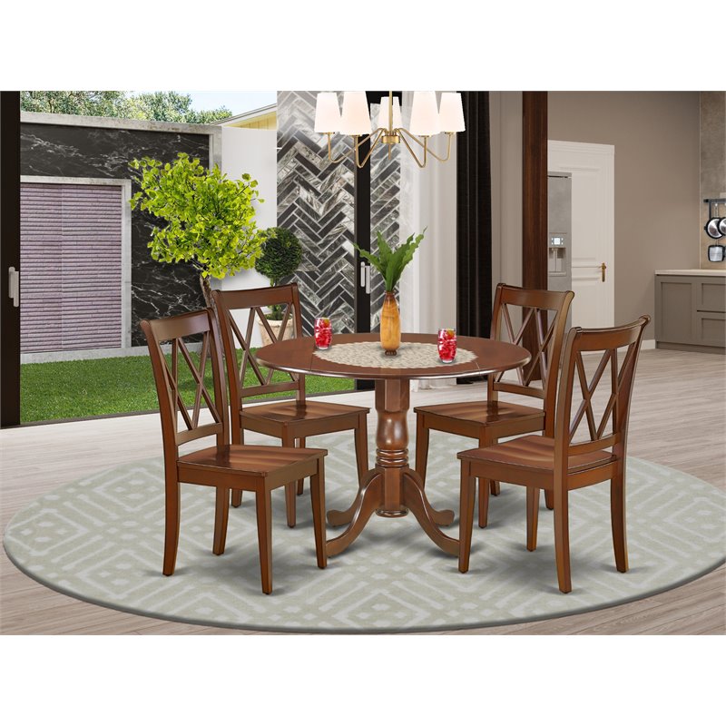 Pemberly Row 5-Piece Wood Dining Table Set with X-Back Chairs in Mahogany