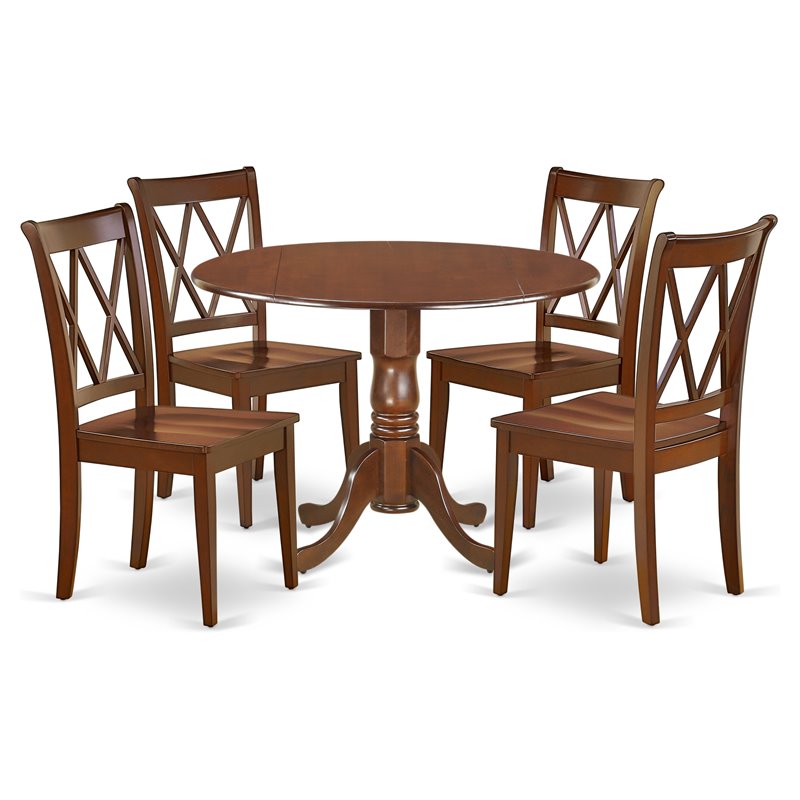 Pemberly Row 5-Piece Wood Dining Table Set with X-Back Chairs in Mahogany