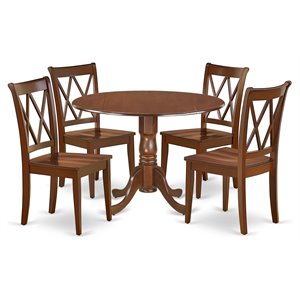 Pemberly Row 5-Piece Wood Dining Table Set with X-Back Chairs in Mahogany