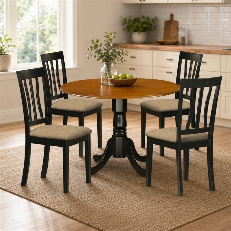 Pemberly Row 5-Piece Wood Dining Set with Round Table in Black/Cherry
