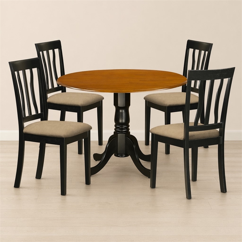 Pemberly Row 5-Piece Wood Dining Set with Round Table in Black/Cherry