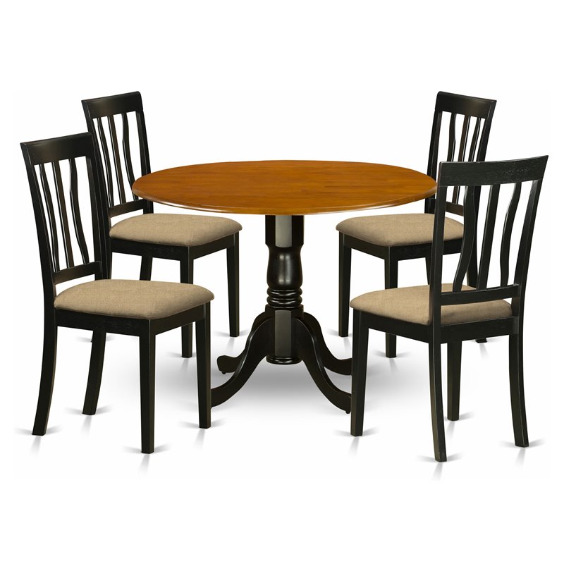 Pemberly Row 5-Piece Wood Dining Set with Round Table in Black/Cherry