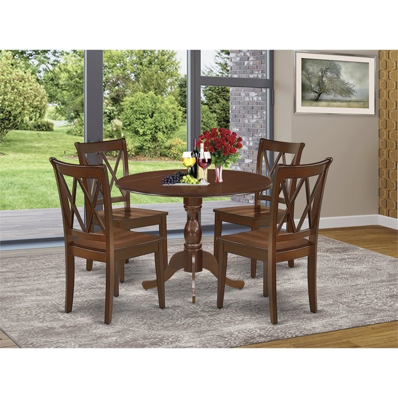 Pemberly Row 5-Piece Mahogany Wood Dining Set with Round Table