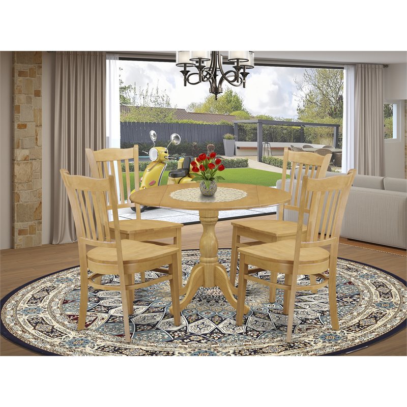 Pemberly Row 5-Piece Wood Dining Table Set in Oak with Slatted Back Chairs