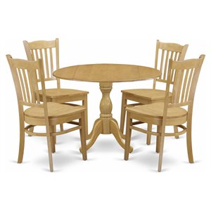 Pemberly Row 5-Piece Wood Dining Table Set in Oak with Slatted Back Chairs