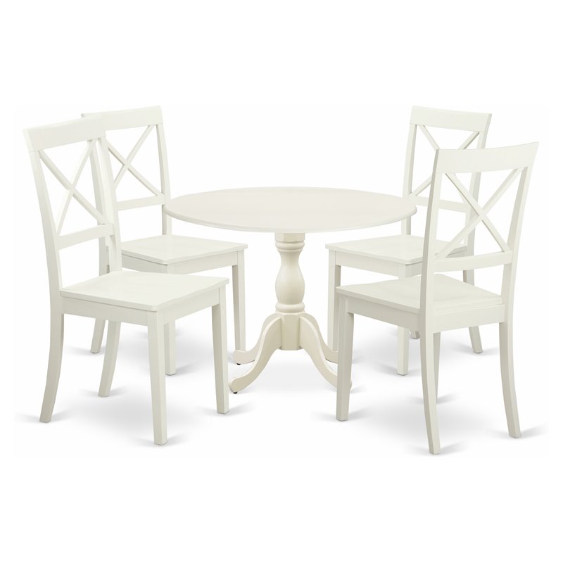 Pemberly Row 5-Piece Wood Dining Set with X-Back Chairs in Linen White