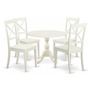 Pemberly Row 5-Piece Wood Dining Set with X-Back Chairs in Linen White