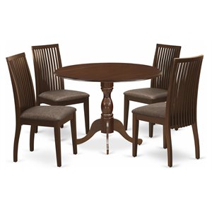 Pemberly Row 5-Piece Wood Dining Table Set with Slatted Chairs in Mahogany