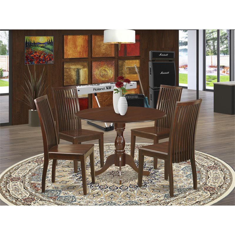 Pemberly Row 5-Piece Round Mahogany Wood Dining Set with Slatted Back Chairs