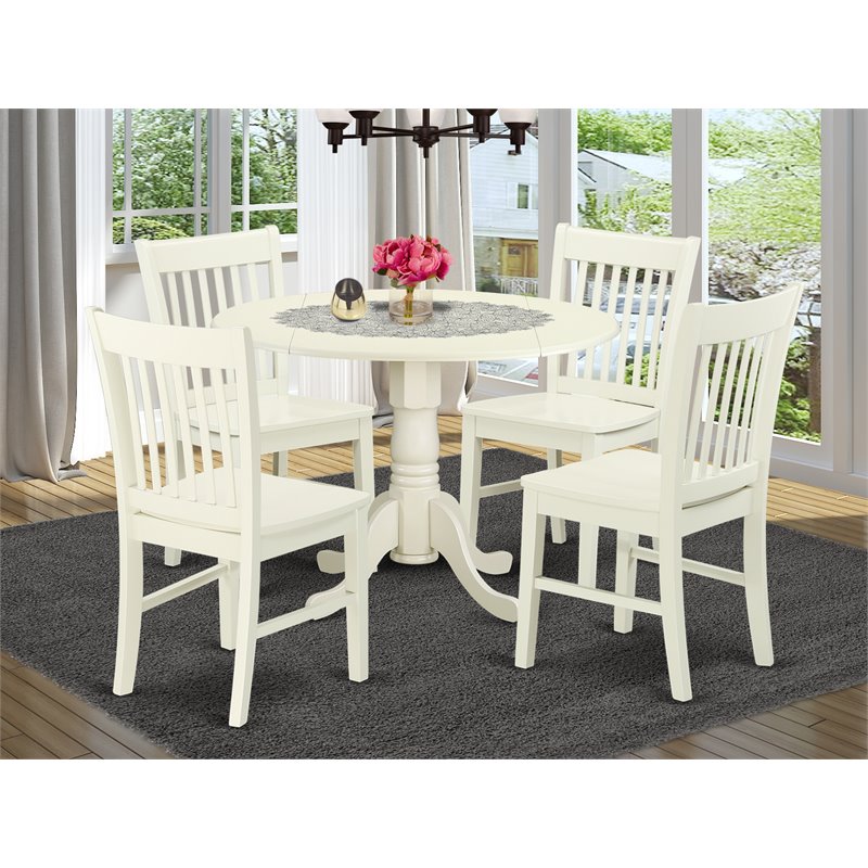 Pemberly Row 5-Piece Rubberwood Dining Set with Drop-Leaf Table in White