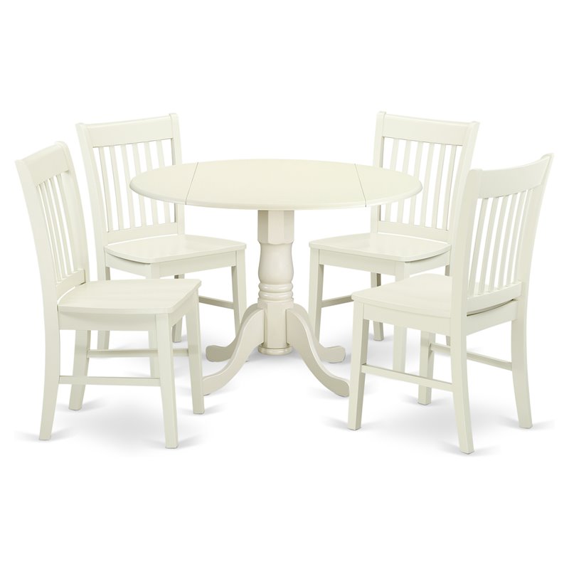 Pemberly Row 5-Piece Rubberwood Dining Set with Drop-Leaf Table in White