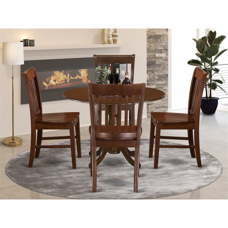 Pemberly Row 5-Piece Traditional Dining Set in Mahogany with Drop Leaf Table