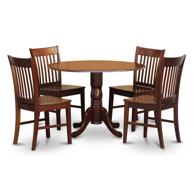 Pemberly Row 5-Piece Traditional Dining Set in Mahogany with Drop Leaf Table