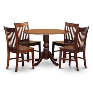 Pemberly Row 5-Piece Traditional Dining Set in Mahogany with Drop Leaf Table