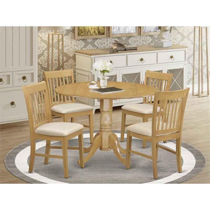 Pemberly Row 5-Piece Oak Dining Set with Drop Leaf Table and Slatted Chairs