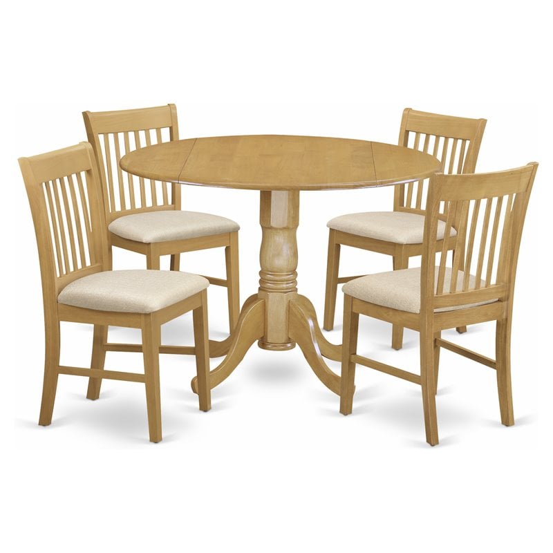 Pemberly Row 5-Piece Oak Dining Set with Drop Leaf Table and Slatted Chairs