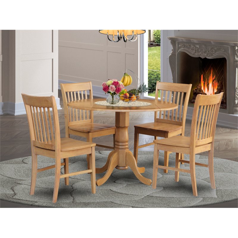 Pemberly Row 5-Piece Oak Kitchen Set with Drop Leaf Table and Wooden Chairs