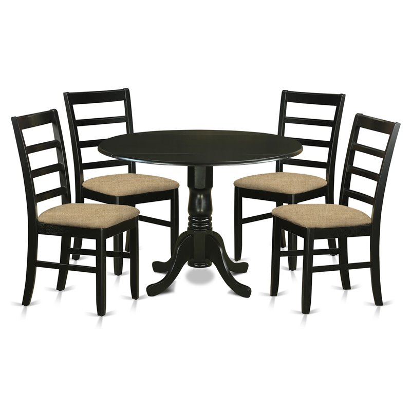 Pemberly Row 5-Piece Black Wood Dining Set with Linen Fabric Chairs