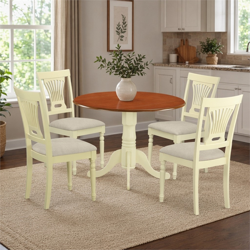 Pemberly Row 5-Piece Wood Kitchen Table Set in Buttermilk and Cherry