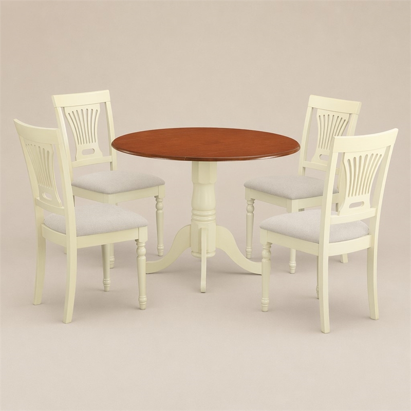 Pemberly Row 5-Piece Wood Kitchen Table Set in Buttermilk and Cherry