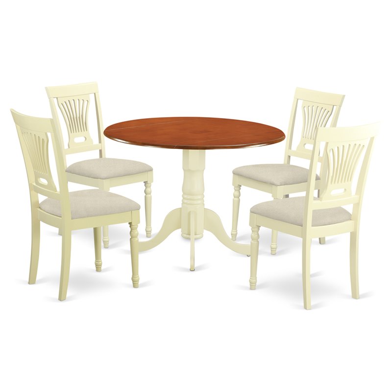 Pemberly Row 5-Piece Wood Kitchen Table Set in Buttermilk and Cherry