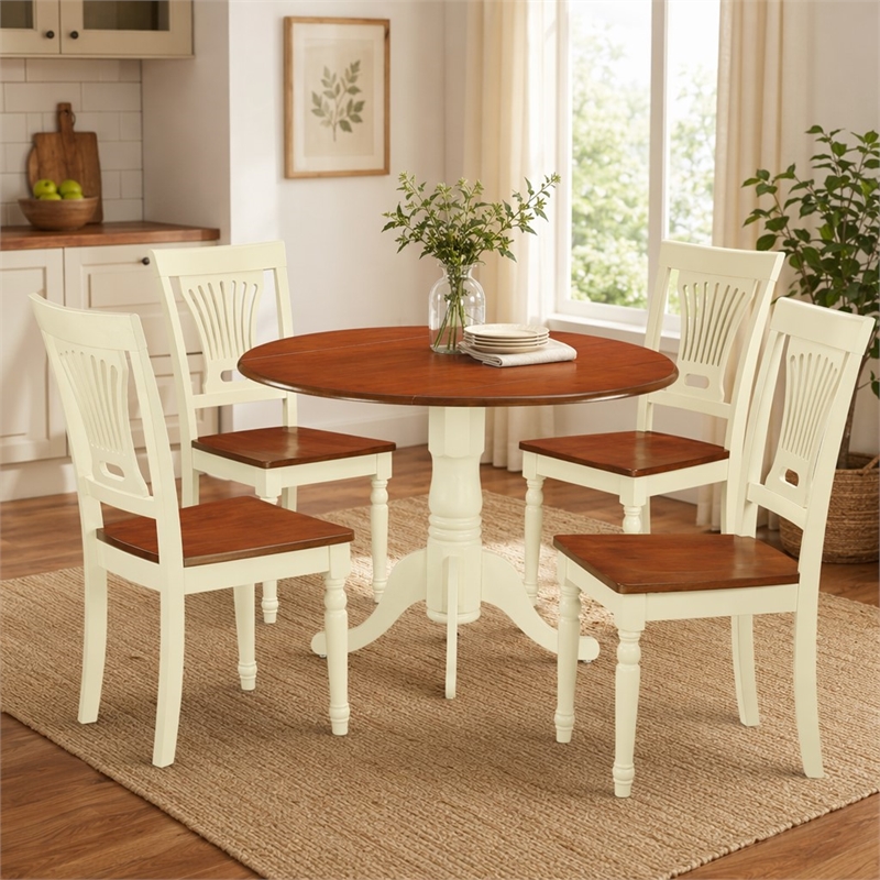 Pemberly Row 5-Piece Dining Table and Chair Set in Buttermilk and Cherry