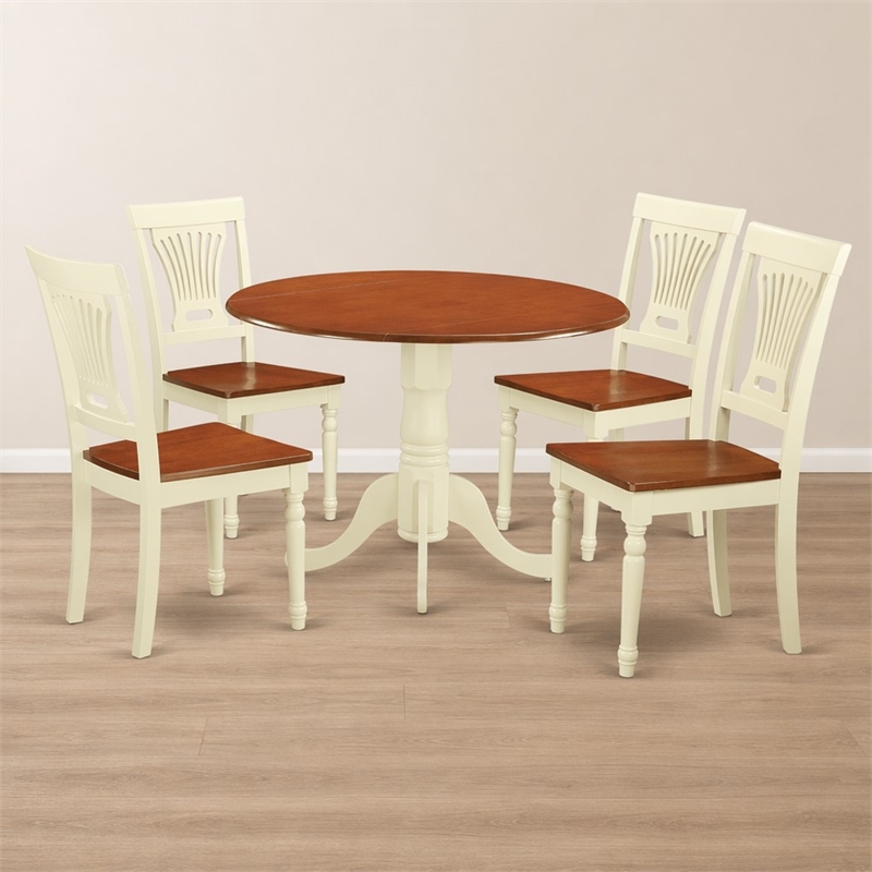 Pemberly Row 5-Piece Dining Table and Chair Set in Buttermilk and Cherry
