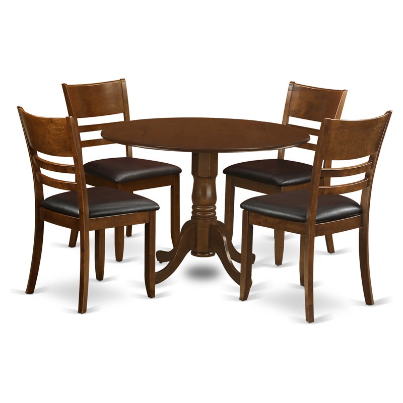 Pemberly Row 5-Piece Dining Set with Faux Leather Chairs in Espresso