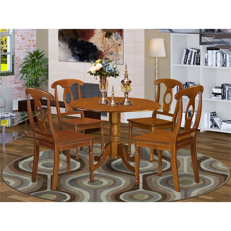 Pemberly Row 5-Piece Dining Table Set with Saddle Brown Finish and Drop Leaves