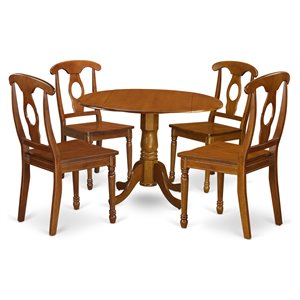 Pemberly Row 5-Piece Dining Table Set with Saddle Brown Finish and Drop Leaves
