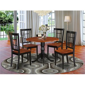 Pemberly Row 5-Piece Round Wood Dining Set in Black and Cherry Finish