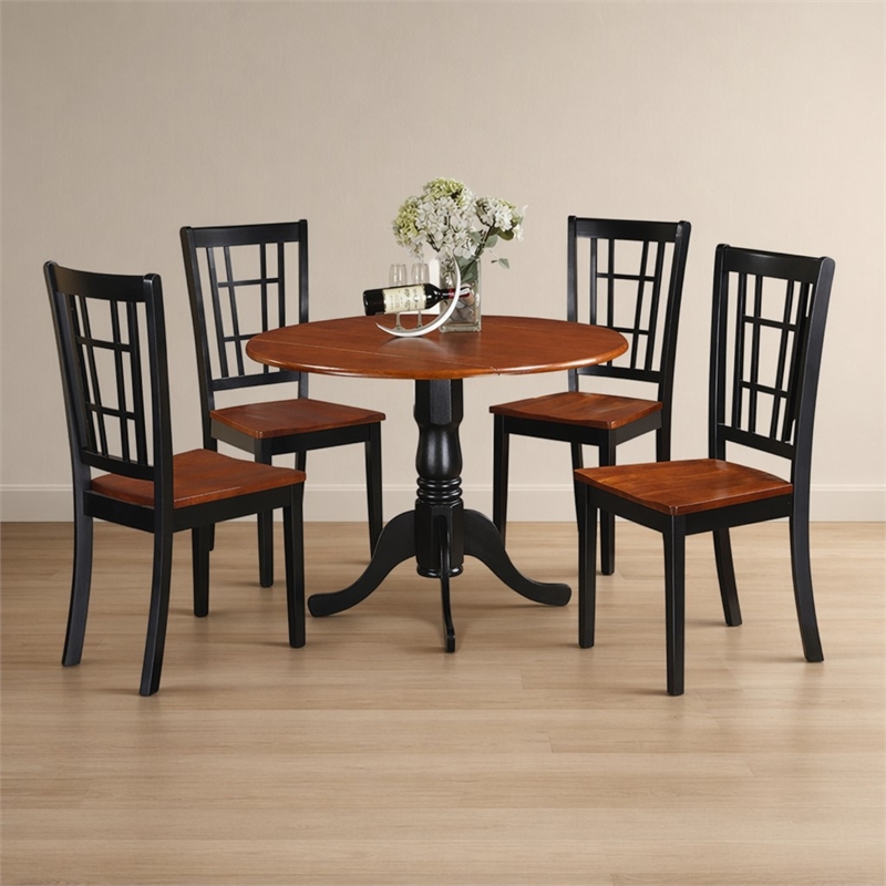 Pemberly Row 5-Piece Round Wood Dining Set in Black and Cherry Finish