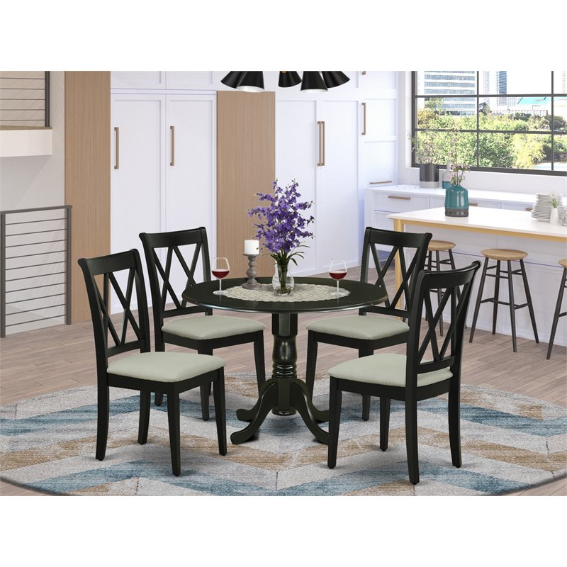 Pemberly Row 5-Piece Dining Set with Black Table and Fabric Seats
