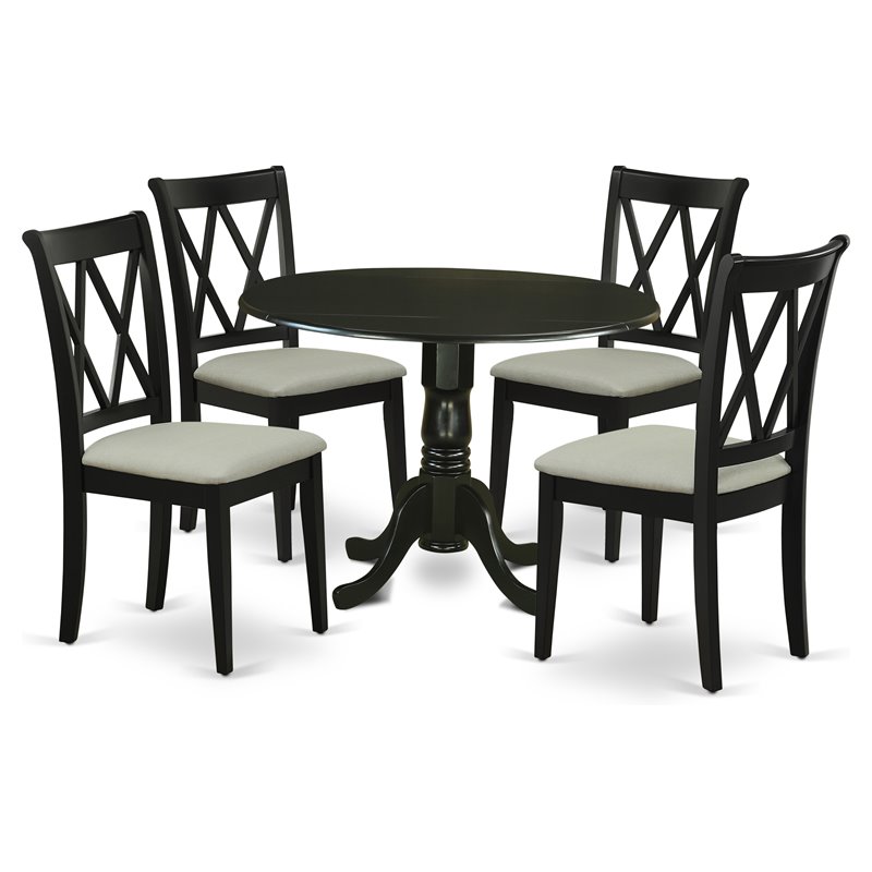 Pemberly Row 5-Piece Dining Set with Black Table and Fabric Seats