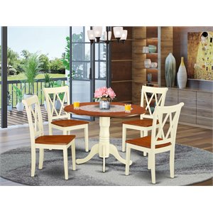 Pemberly Row 5-Piece Round Dining Set in Buttermilk and Cherry Finish